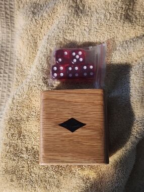 Classic Wooden Dice Box with Red Dice Set